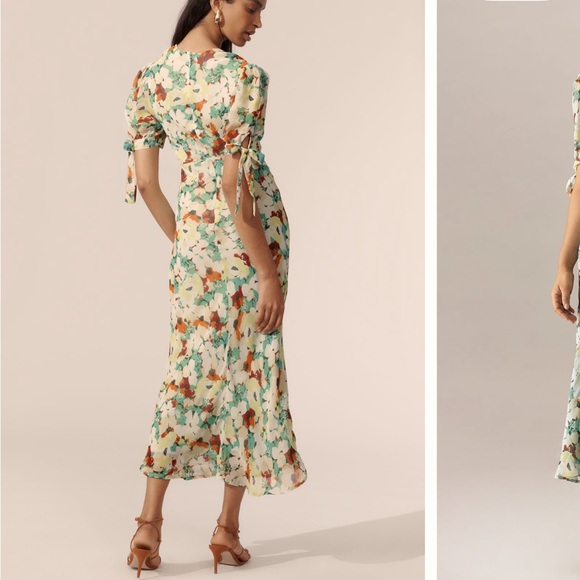 Anthropologie Multicolor short sleeve V neck Floral Slip Midi Dress - Picture 3 of 5